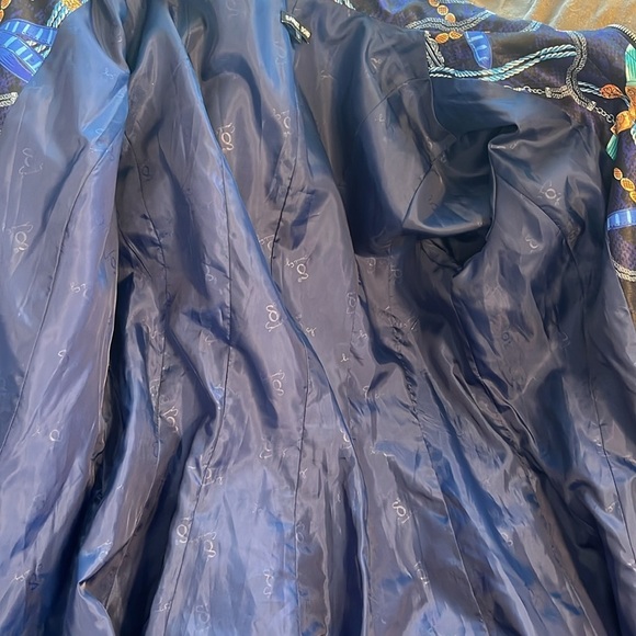 Samuel Dong Navy and Gold Patterned Trench Coat Size Small Double Zipper - Picture 12 of 12